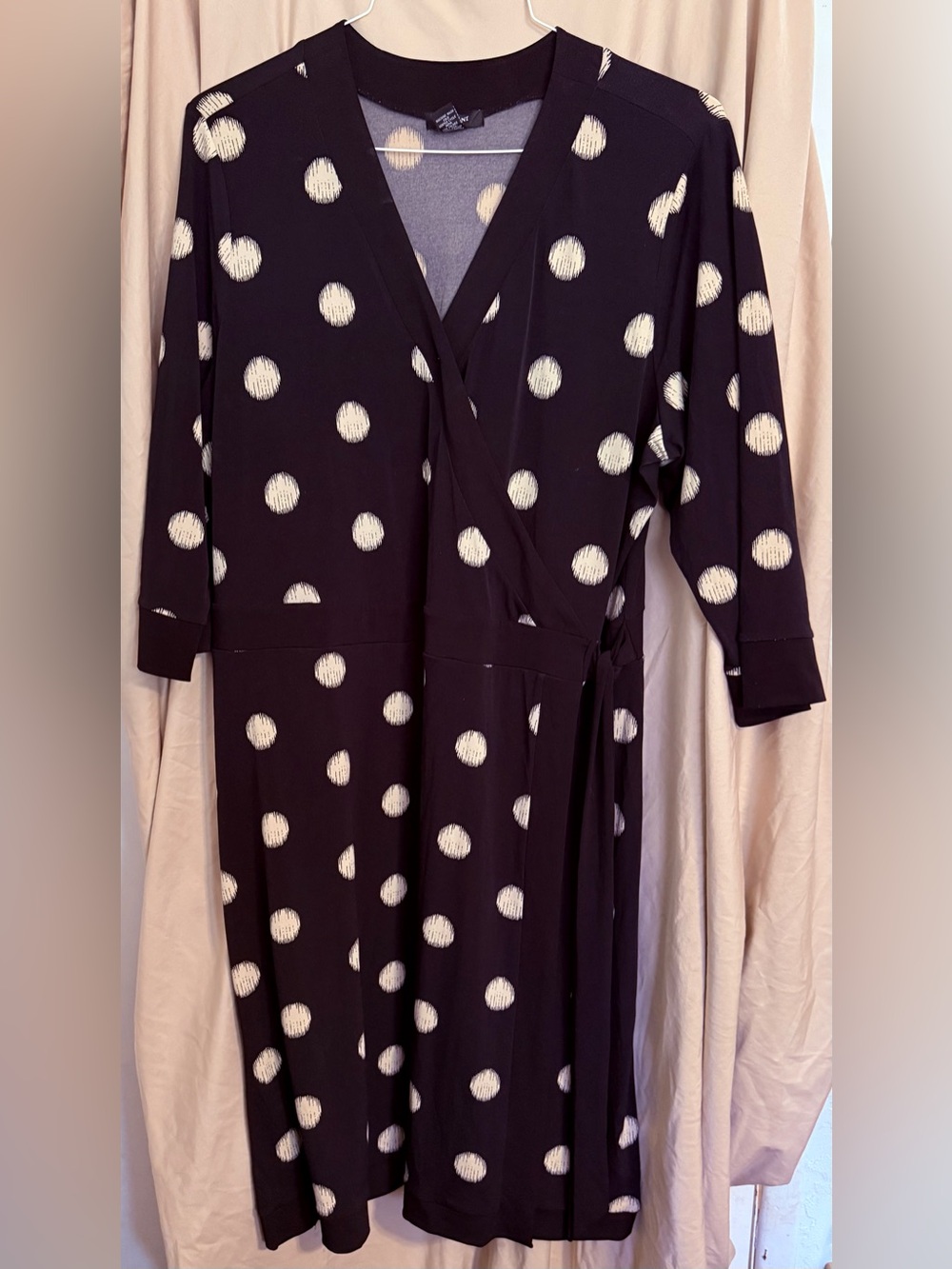 Alfani Black Wrap Midi Dress with White Polka Dots